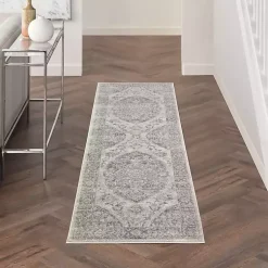 Kirklands Home Ivory and Gray Oushak Medallion Runner, 2x7