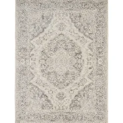 Kirklands Home Ivory and Gray Oushak Medallion Area Rug, 5x7 Clearance