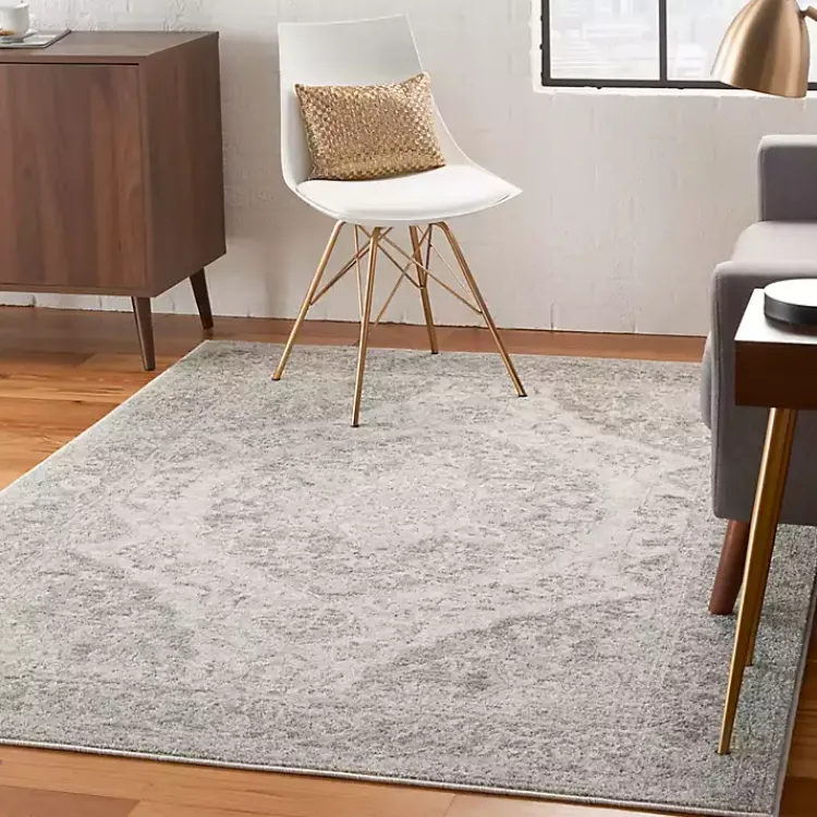 Kirklands Home Ivory and Gray Oushak Medallion Area Rug, 5x7 Clearance