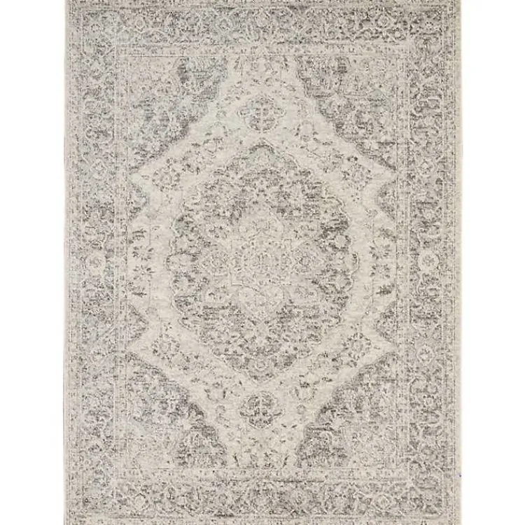Kirklands Home Ivory and Gray Oushak Medallion Area Rug, 6x9 Clearance