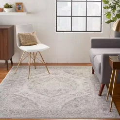 Kirklands Home Ivory and Gray Oushak Medallion Area Rug, 6x9 Clearance