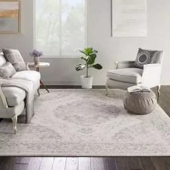 Kirklands Home Ivory and Gray Oushak Medallion Area Rug, 7x10