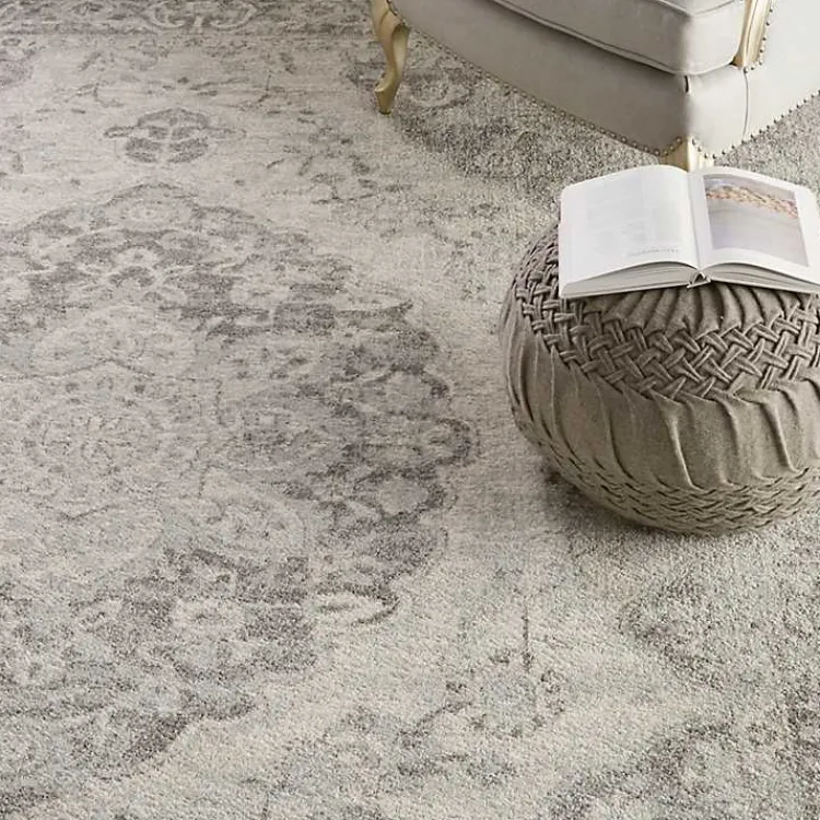 Kirklands Home Ivory and Gray Oushak Medallion Area Rug, 7x10