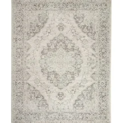Kirklands Home Ivory and Gray Oushak Medallion Area Rug, 8x10 New