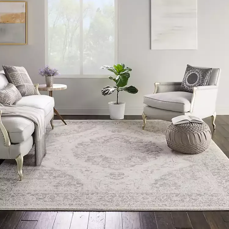 Kirklands Home Ivory and Gray Oushak Medallion Area Rug, 8x10 New