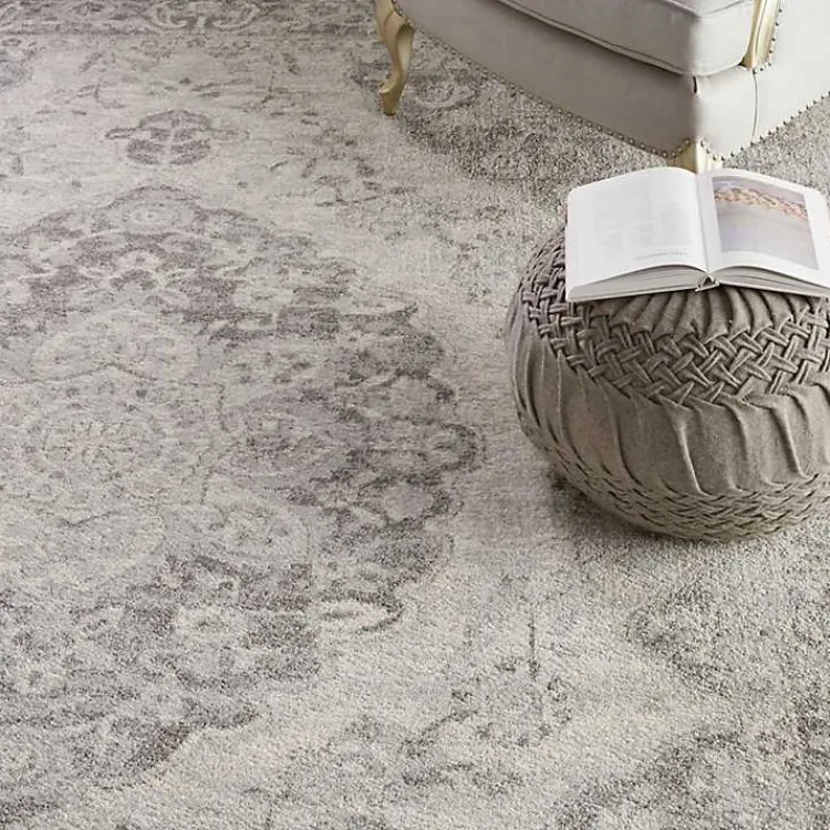Kirklands Home Ivory and Gray Oushak Medallion Area Rug, 8x10 New