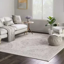 Kirklands Home Ivory and Gray Oushak Medallion Area Rug, 8x10 New