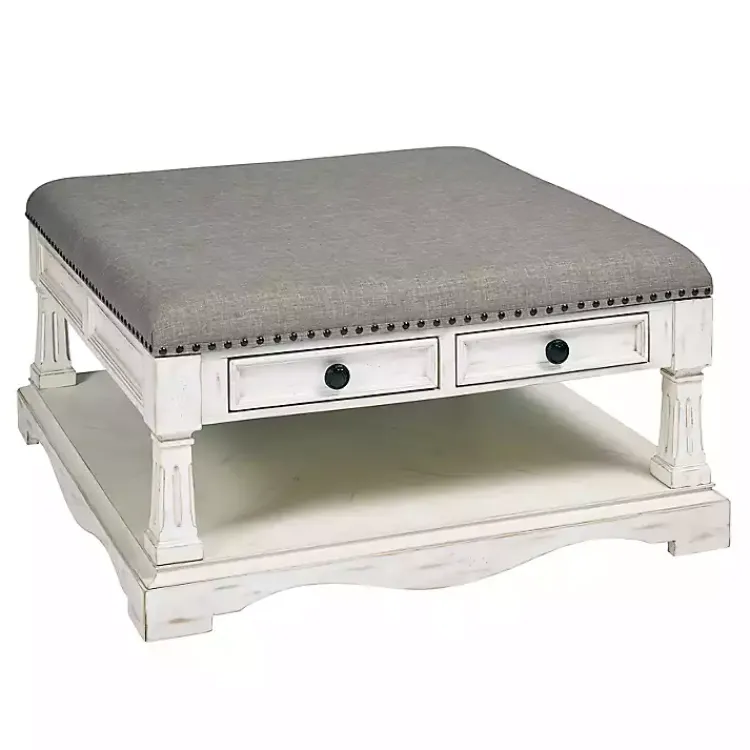 Kirklands Home Ivory and Gray Upholstered Square Coffee Table Best