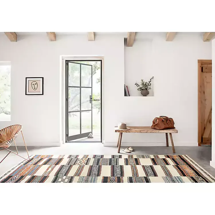 Kirklands Home Ivory and colored Tribal Outdoor Rug, 5x7 Multi Hot