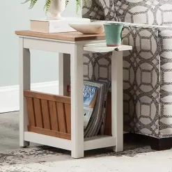 Kirklands Home Ivory and Natural Wood Magazine Shelf Accent Table Sale
