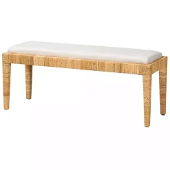 Kirklands Home and Natural Woven Rattan Bench Ivory Outlet