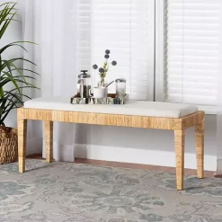 Kirklands Home and Natural Woven Rattan Bench Ivory Outlet