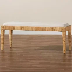 Kirklands Home and Natural Woven Rattan Bench Ivory Outlet