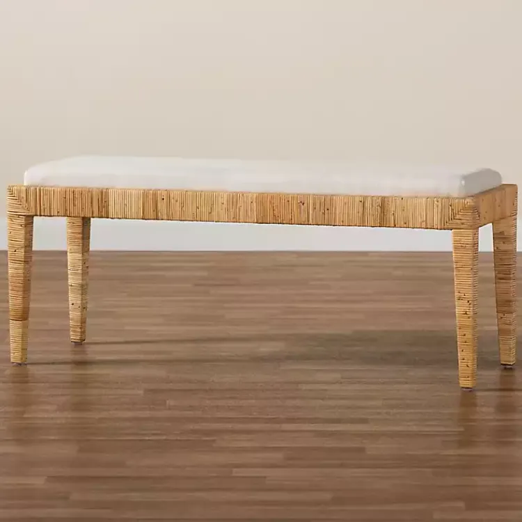 Kirklands Home and Natural Woven Rattan Bench Ivory Outlet