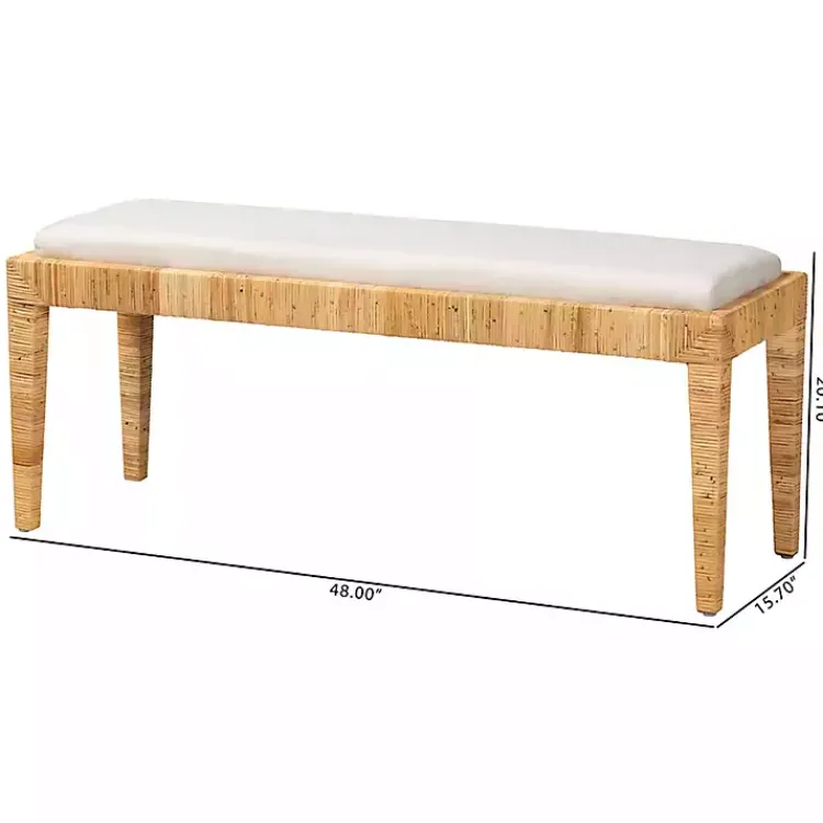 Kirklands Home and Natural Woven Rattan Bench Ivory Outlet
