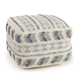 Poufs & Floor Cushions>Kirklands Home Ivory and Navy Textured Stripe Pouf