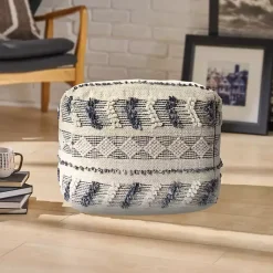 Poufs & Floor Cushions>Kirklands Home Ivory and Navy Textured Stripe Pouf