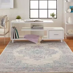 Kirklands Home Ivory and Pink Central Medallion Area Rug, 5x7 Best