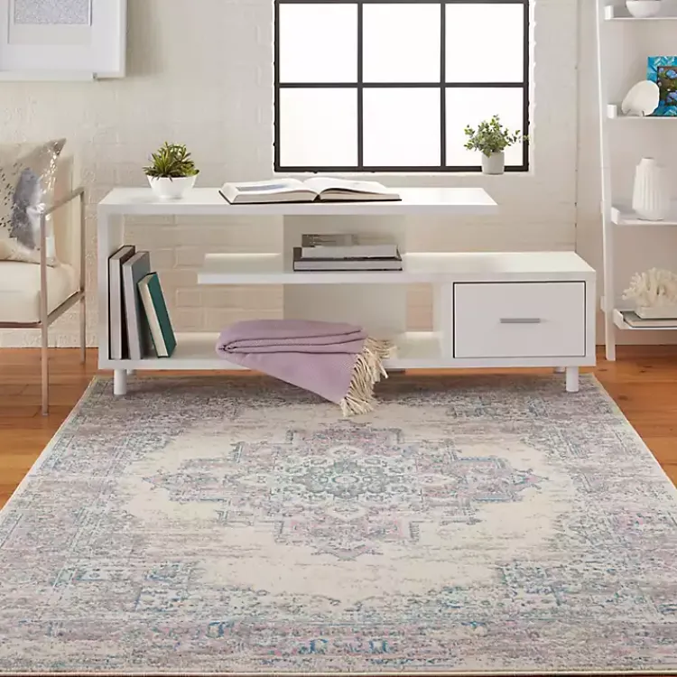 Kirklands Home Ivory and Pink Central Medallion Area Rug, 5x7 Best