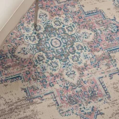 Kirklands Home Ivory and Pink Central Medallion Area Rug, 5x7 Best