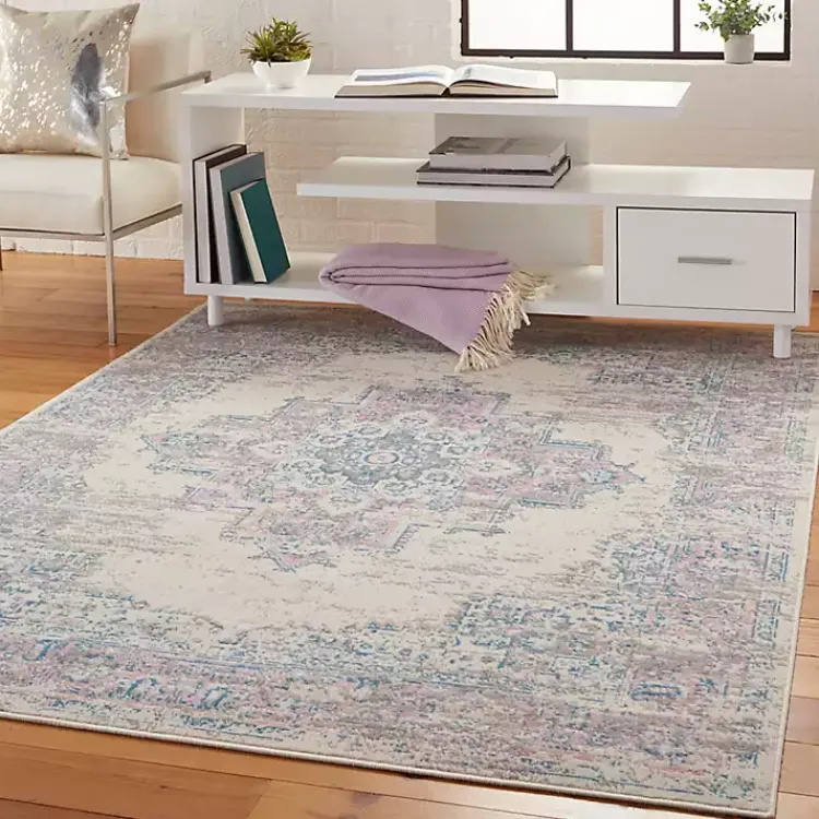 Kirklands Home Ivory and Pink Central Medallion Area Rug, 5x7 Best