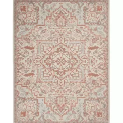Kirklands Home Ivory and Rose Floral Medallion Area Rug, 5x7 New