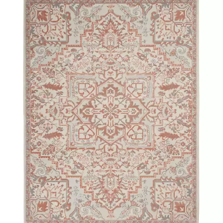 Kirklands Home Ivory and Rose Floral Medallion Area Rug, 5x7 New