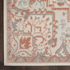 Kirklands Home Ivory and Rose Floral Medallion Area Rug, 5x7 New