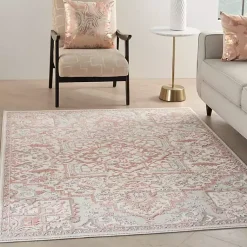 Kirklands Home Ivory and Rose Floral Medallion Area Rug, 5x7 New