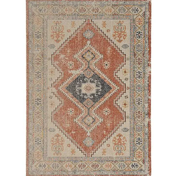 Kirklands Home Ivory and Rust Traditional Motif Area Rug, 5x7