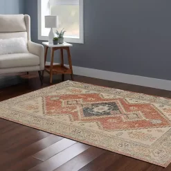 Kirklands Home Ivory and Rust Traditional Motif Area Rug, 5x7