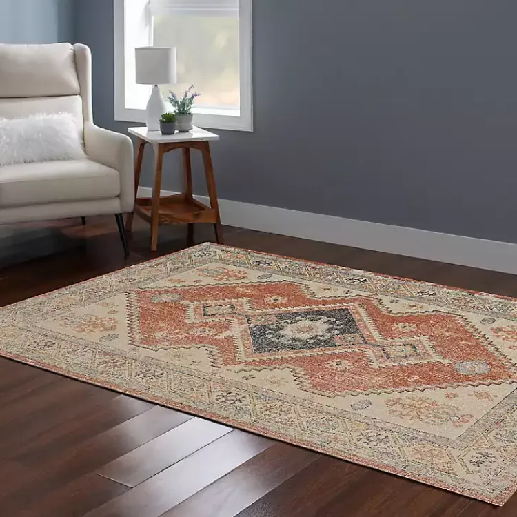 Kirklands Home Ivory and Rust Traditional Motif Area Rug, 5x7