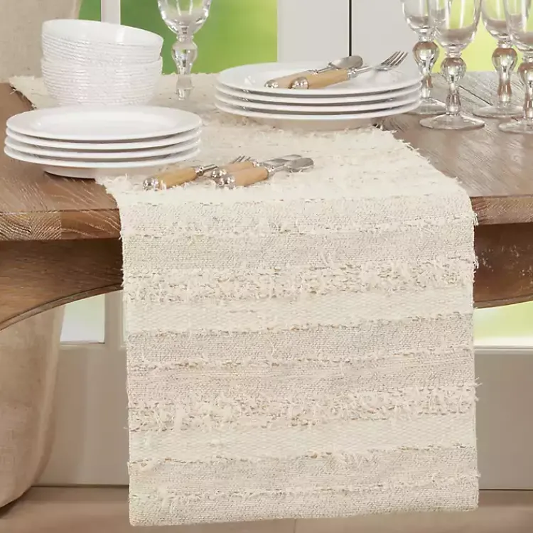 Kirklands Home Ivory and Sand Textured Stripe Table Runner Clearance