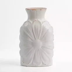 Vases>Kirklands Home Ivory Antique Floral Stoneware Vase White