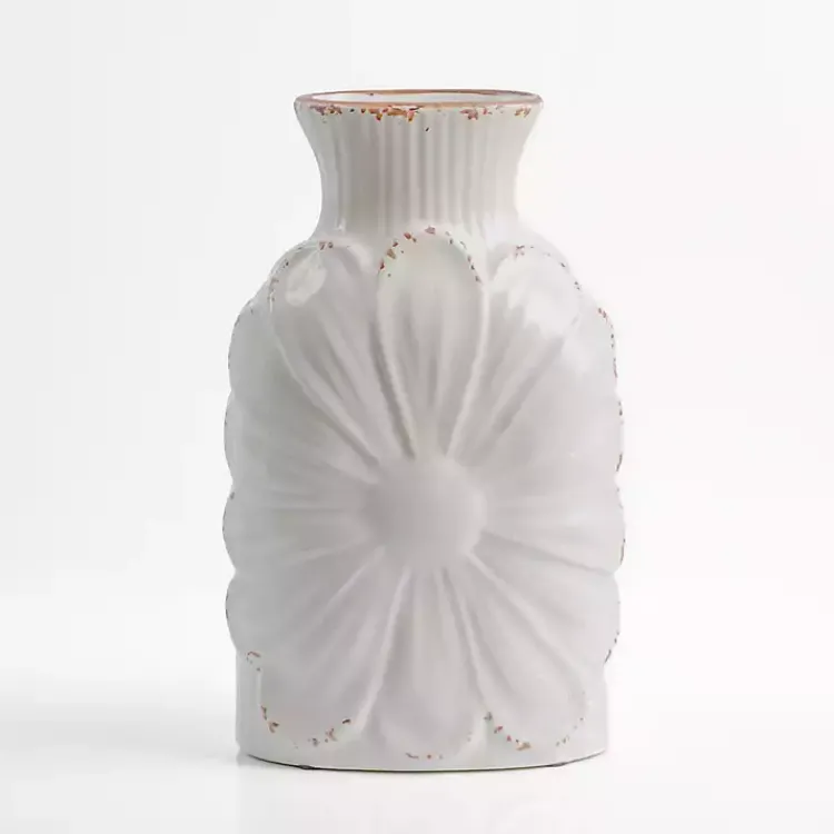 Vases>Kirklands Home Ivory Antique Floral Stoneware Vase White
