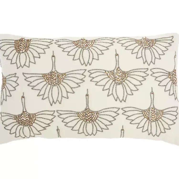 Pillows>Kirklands Home Beaded Floral Motif Lumbar Pillow Ivory