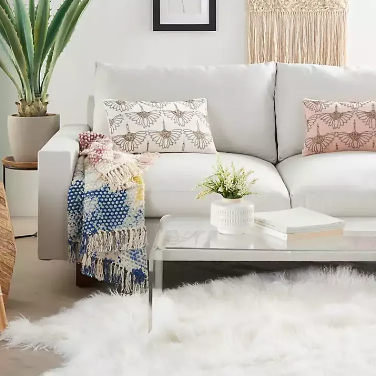 Pillows>Kirklands Home Beaded Floral Motif Lumbar Pillow Ivory