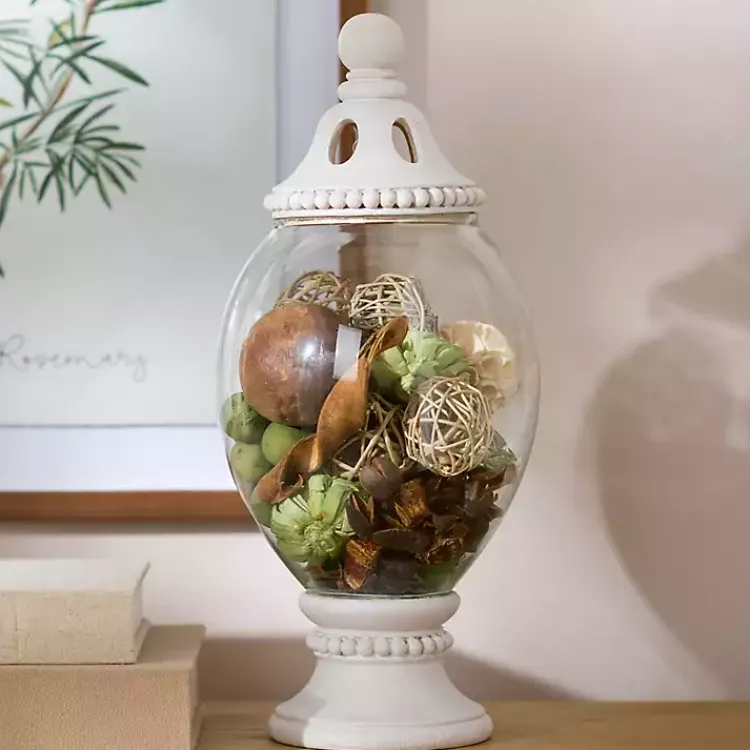 Decorative Bowls & Jars>Kirklands Home Beaded Glass Potpourri Jar, 15.5 in. Ivory