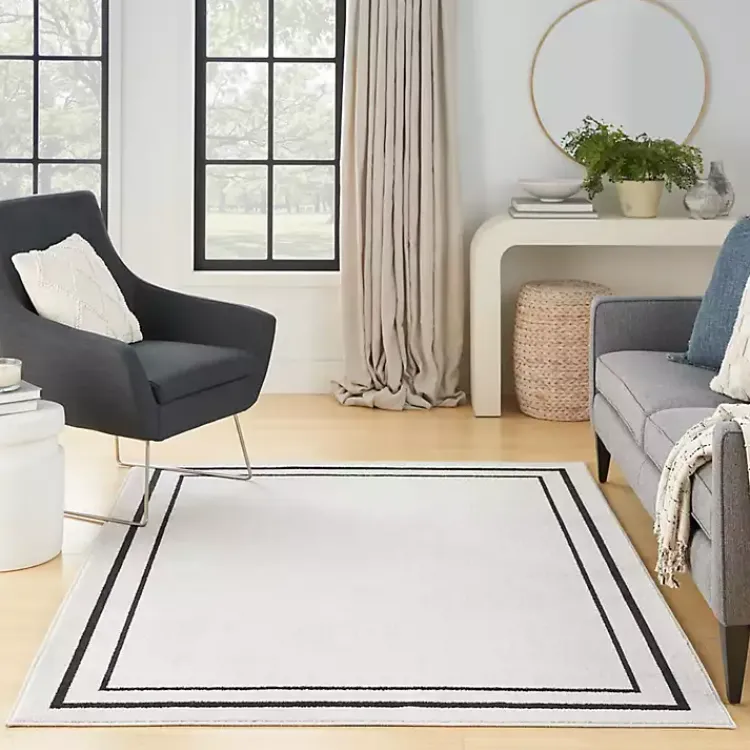 Kirklands Home Bordered Indoor/Outdoor Area Rug, 6x9 Ivory New