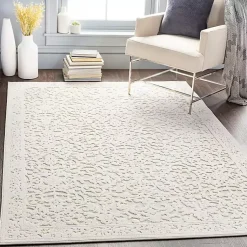 Kirklands Home Ivory Botanical Bohemian Area Rug, 8x10 White Clearance