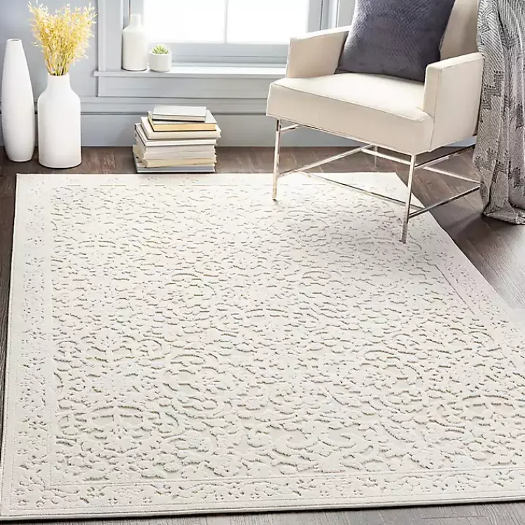 Kirklands Home Ivory Botanical Bohemian Area Rug, 8x10 White Clearance