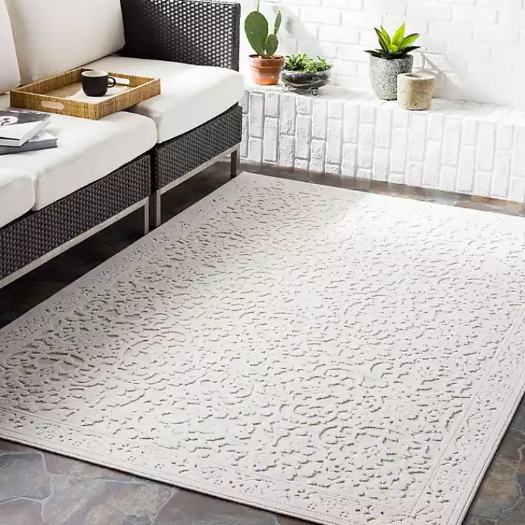 Kirklands Home Ivory Botanical Bohemian Area Rug, 8x10 White Clearance