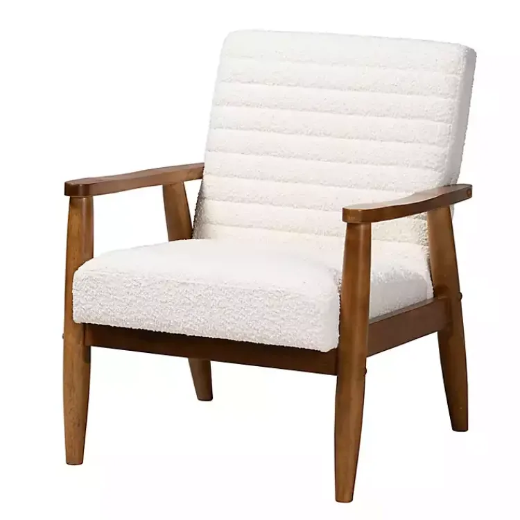 Kirklands Home Boucle & Wood Frame Accent Chair Ivory Outlet
