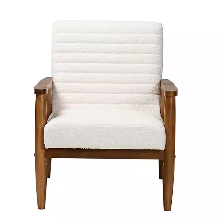 Kirklands Home Boucle & Wood Frame Accent Chair Ivory Outlet