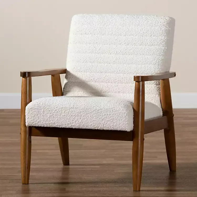 Kirklands Home Boucle & Wood Frame Accent Chair Ivory Outlet