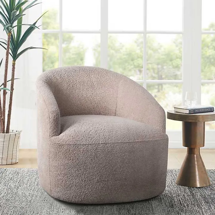 Kirklands Home Boucle Barrel Swivel Accent Chair Ivory