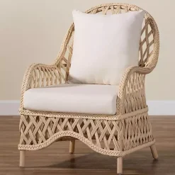 Kirklands Home Braided Rattan Accent Chair Ivory Clearance