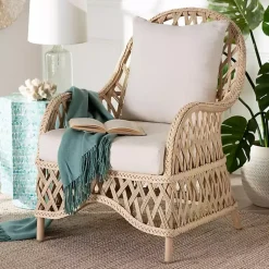 Kirklands Home Braided Rattan Accent Chair Ivory Clearance