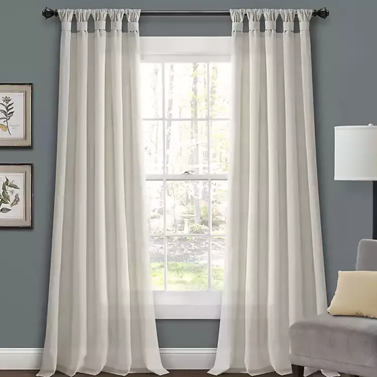 Kirklands Home Burlap Knotted Curtain Panel Set, 120 in. Ivory Sale