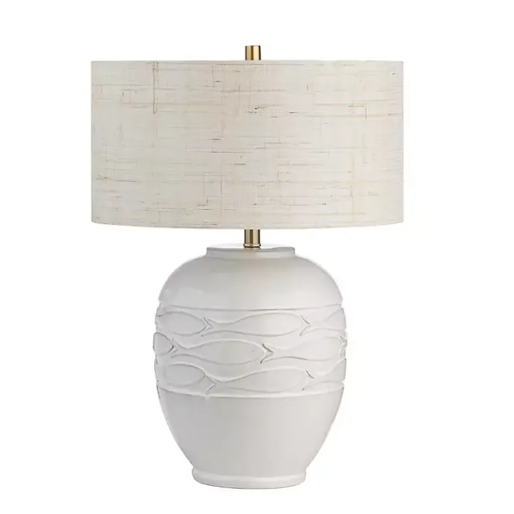 Kirklands Home Ivory Carved Fish Ceramic Table Lamp